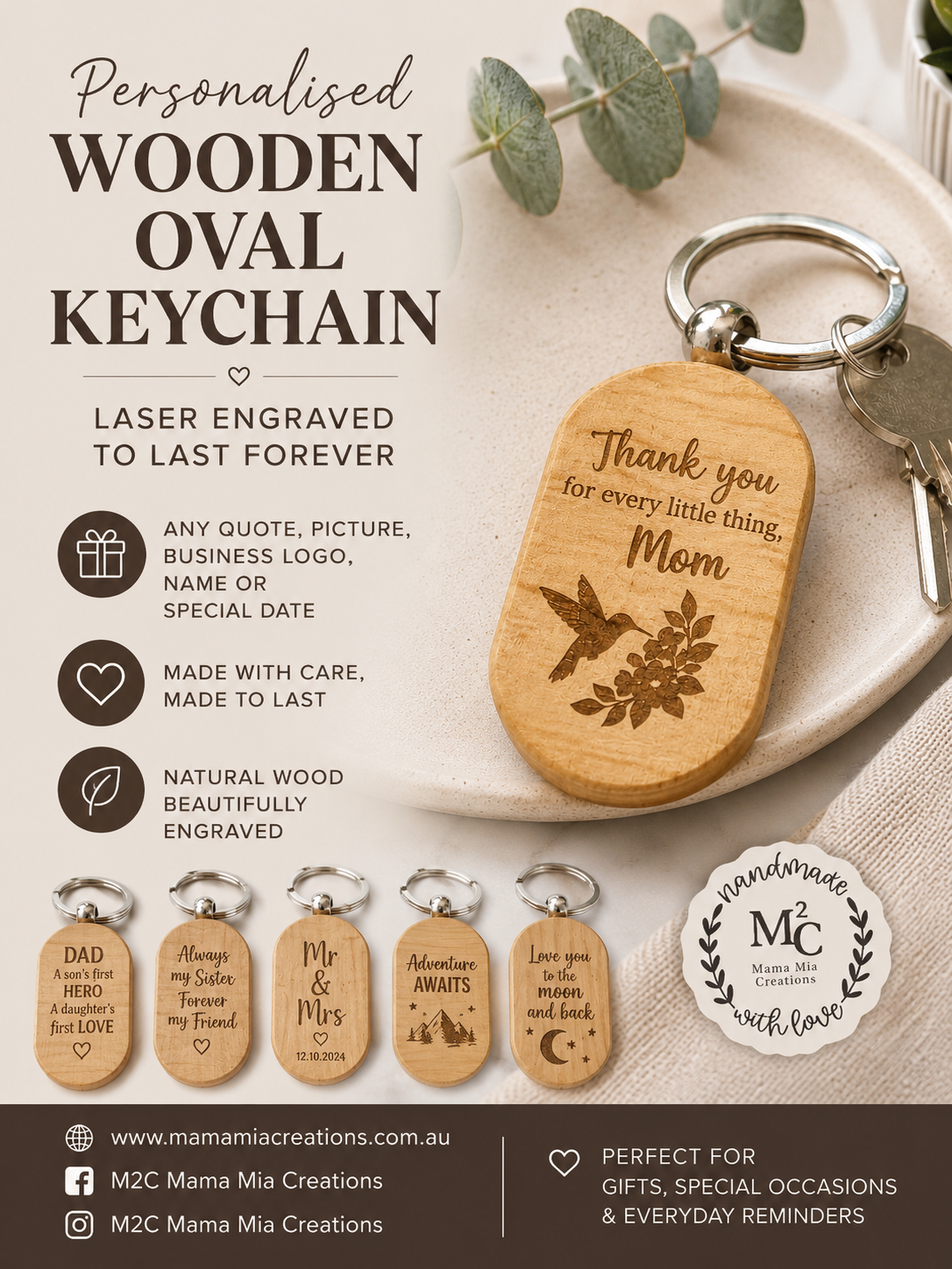 Wooden Oval Keychains